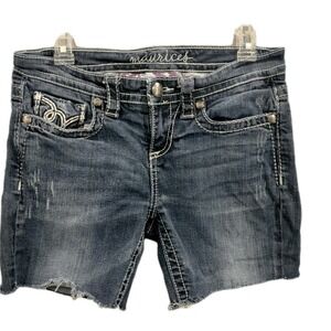 Maurices Womens 7/8 30W Denim Distressed Cuffed Jeans Shorts Heavy Stitching